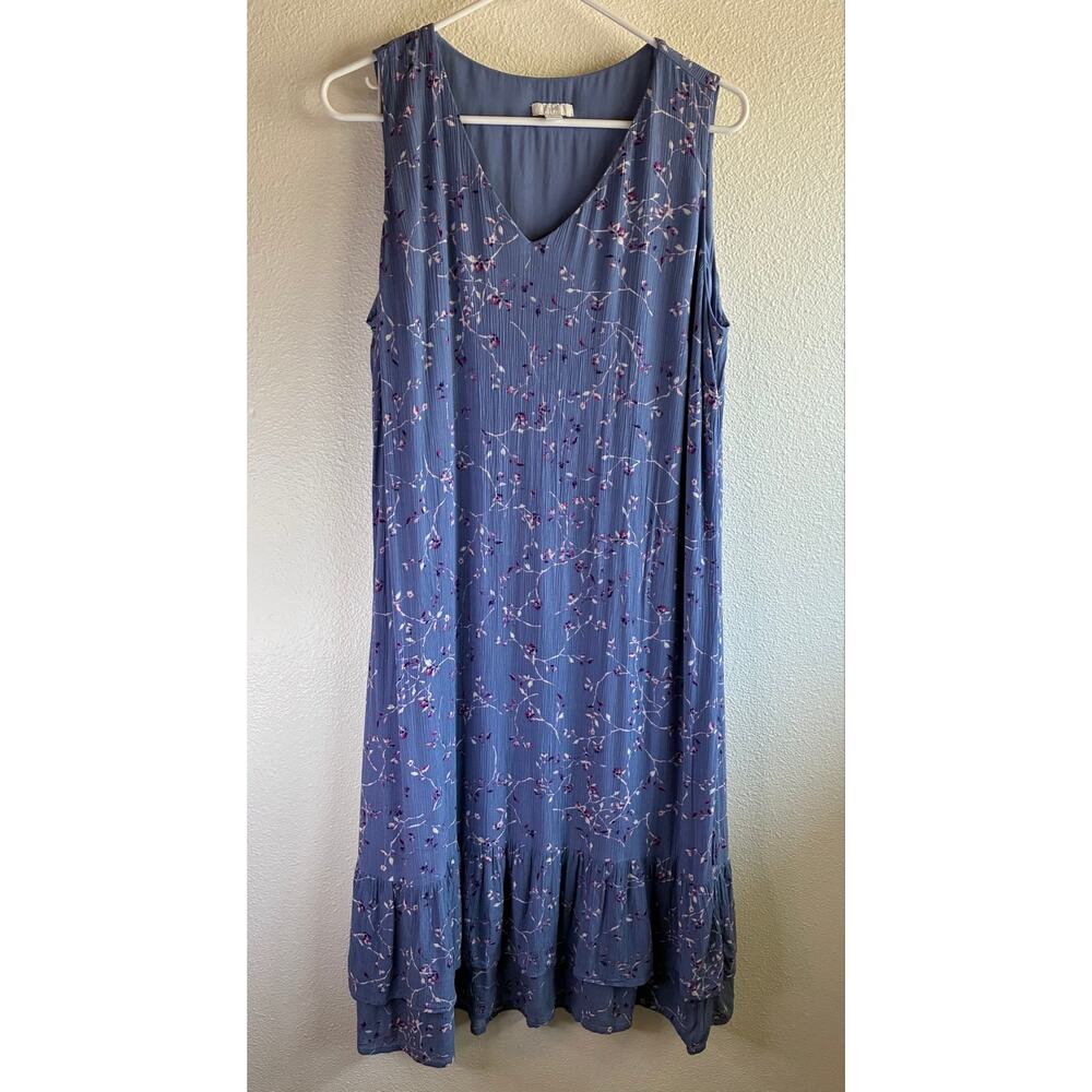 J. JILL | Blue Floral Gauze Dress Tiered Sleeveless | Medium Tall